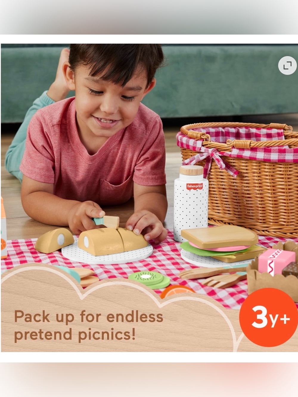 NWT Fisher-Price Play Picnic Basket Play Food Set - 31 Piece Play Food Set - Picture 2 of 7